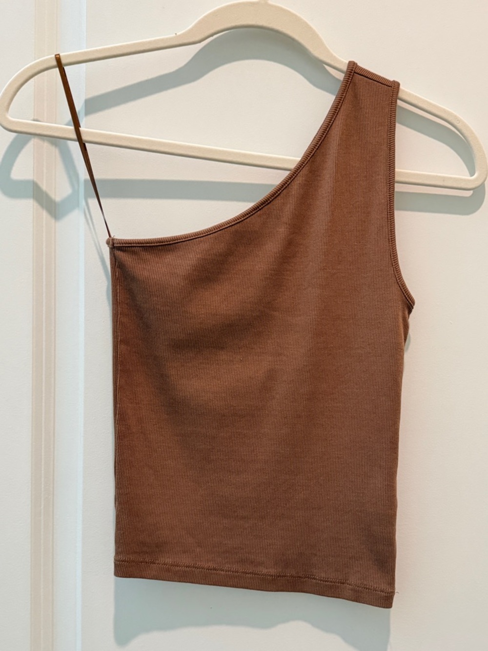 Madewell One-Shoulder Ribbed Tank Top in Light Brown